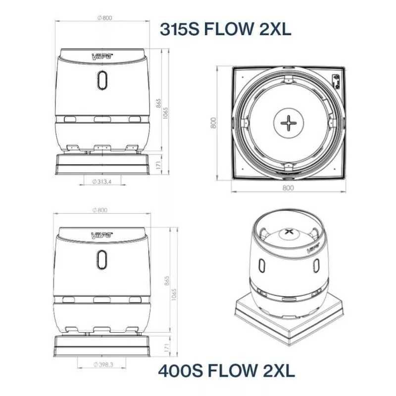 FLOW 315S 2XL вентиляционный выход + основание 724x724 серый купить в екатеринбурге