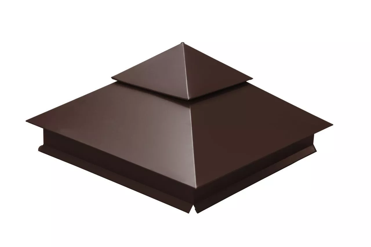 Колпак на столб двойной 390х390мм 0,5 Satin с пленкой RAL 8017 шоколад купить в екатеринбурге