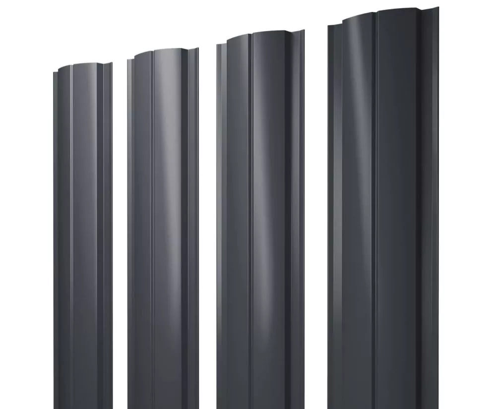 Штакетник Полукруглый Slim с прямым резом 0,45 PE-Double RAL 7024 мокрый асфальт купить в екатеринбурге