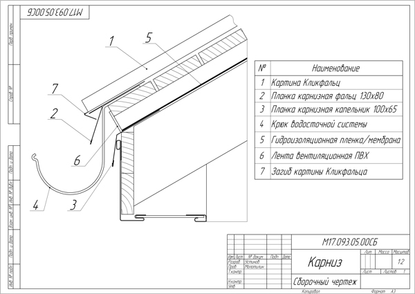 Фальцевая кровля: чертежи узлов и схемы в Екатеринбурге карниз